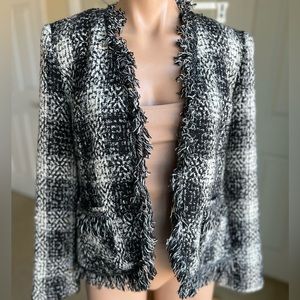 Carol Anderson Tweed Plaid With Fringe Blazer Sz-4
